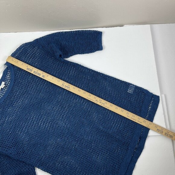 J Jill Blue Linen Cotton Mesh Top Oversized Women’s XS coastal beach cover up - Picture 6 of 11